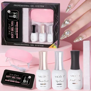 HEMA FREE Non Toxic Nail Gel Set Base Coat Top Coat Functional Glue Custom Logo OEM Salon Manicure Supplies Kit