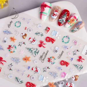 HONEY GIRL Custom 3D Shiny Thin Cute Cartoon Christmas Nail Art Sticker BPA Free Waterproof Self Adhesive Embossed Relief