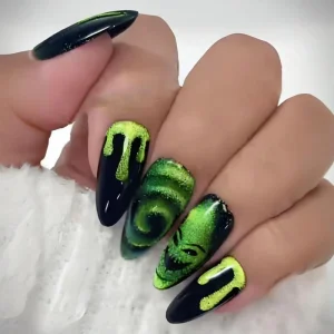 HYC DY 666 Halloween Spooky Monster Almond Press On Nails Reusable Full Cover False Nails Gothic Design 24PCS