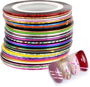 HadiyahBeauty 30pcs Lot Color Glitter Nail Striping Line Tape Sticker Set Nail Art Decorations DIY Tips for Gel Manicure