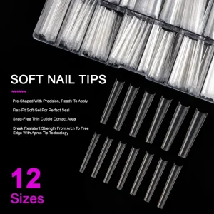 Half Cover Long French Acrylic Nail Tips Almond Stiletto Coffin Round Clear Soft Gel Tips for Manicure