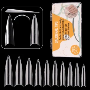 Half Cover Long Stiletto Pointy Extension Easy Apply False Nail Tips French Acrylic Natural Nail Tips for Nail Design