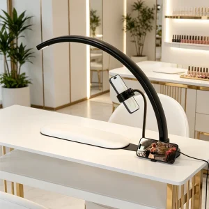 Half Moon Nail Lamp 3 in 1 LED Manicure Light with Hand Rest and Phone Holder Dimmable Arch Light for Nail Tech Salon
