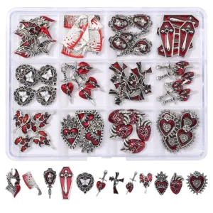 Halloween 3D Non Toxic Nail Art Decoration Alloy Spider Skull Dark Style Nail Accessories Charms