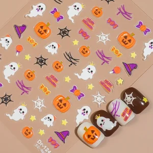 Halloween 5D Embossed Nail Art Stickers Cute Pumpkin Ghost Witch Design for DIY Manicure Decoration