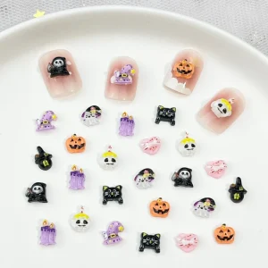 Halloween Cartoon 3D Mini Pumpkin Ghost 9 Different Styles Randomly Mixed Resin DIY Nail Art Bling Bling Flat Back
