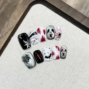 Halloween Dark Gothic Hand Painted Short Tips Acrylic High Quality Handmade Press On Nails