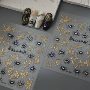 Halloween Decal Decoration 5D Spider Web Black Spider Little Devil DIY Adhesives Press Nail Sticker Manicure Art Supplier