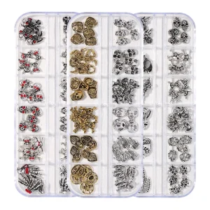 Halloween Nail Charms Gold Metal Alloy Skull Crystal Cross 3D Nail Art Decor DIY Charm Mix Custom Brand