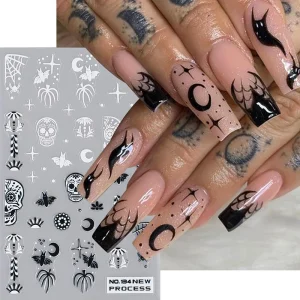 Halloween Pumpkin Ghost Skeleton Press on Nails Sticker 3D Decal Stickers Nail Art Decoration