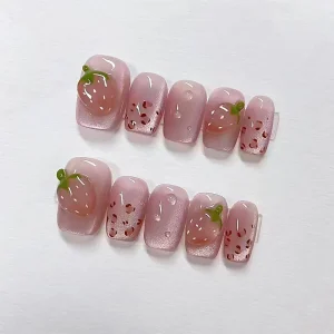 Hand made Wearable 3D Strawberry Nail Art Removable Nail Art Stickers Sweet Cat Eye Nail Art Sizes Available