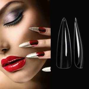 Handcrafted French Pointed-toe Stiletto Nail Tips XXXL Full Coverage Extra-long Teardrop Design
