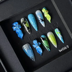 Handmade 10 Piece Summer Flower Mood ABS French Style Stiletto Press On Nails Artificial Fingernails for Fingers