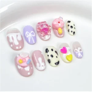Handmade 10PCS Acrylic Material Press On False Nails Almond Design Square Tips Custom Flower