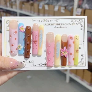 Handmade 10pcs Long Press On Artificial Fingernails Square False Nails