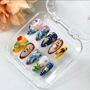Handmade 3D Acrylic False Nails Square Stiletto Butterfly Patterns for Fingers