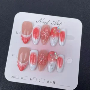 Handmade 3D Nail Art Carving Floral Butterfly French Butterfly High Quality Reusable Press on Nails