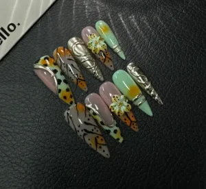 Handmade ABS Acrylic False Nails with Glitter Design Press On Artificial Rhinestone for Fingers