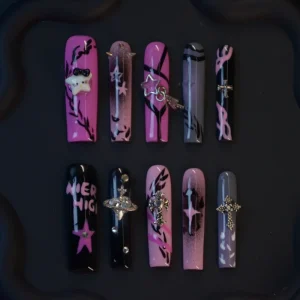 Handmade ABS Material French Long Square Stiletto Butterfly Nail Tips Designs for Finger Application