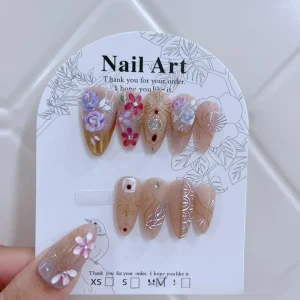 Handmade ABS Material Press On Nails Original Flower Blooming False Nails Popular Cross Border Design Fingers