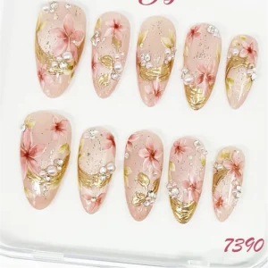 Handmade ABS Material Press On Nails Original Flower Blooming False Nails Popular Cross Border Design Fingers
