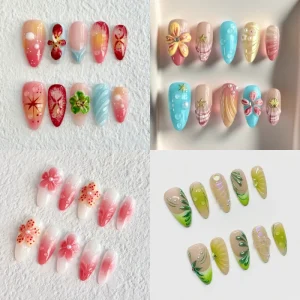 Handmade ABS Material Press On Nails Original Flower Blooming False Nails Popular Cross Border Design Fingers