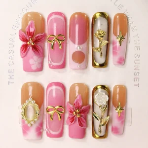 Handmade ABS Material Press On Nails Original Flower Blooming False Nails Popular Cross Border Design Fingers