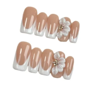 Handmade ABS Press On Full Cover Artificial Fingernails High Quality French Manicure Model Wearable Flowers Design Easy Finger
