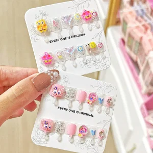 Handmade ABS Wearable Children’s Cartoon Full Cover Pre-designed Short Length Eco-friendly Finger Press on Nail Tips