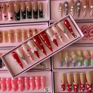 Handmade Custom Hand Crafted Luxury Design Press On Nails Private Label Acrylic Handmade False Finger Nails