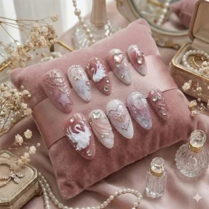 Handmade Custom Press on Nails Luxury 3D Swan Heart Bow Design Pink Gel False Nails Private Label Reusable Nail Tips
