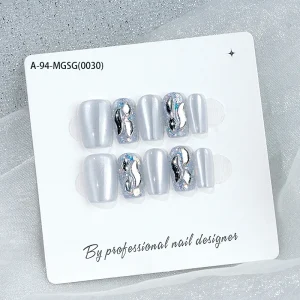 Handmade Design ABS Press On Nail Tips Unique French Style False Fingers Stiletto Square Almond Butterfly with Glue