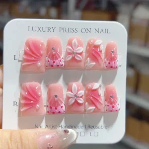 Handmade Duck Beak Shaped Press on Nails 10pcs Reusable Acrylic False Nails Artificial Square Pattern Model