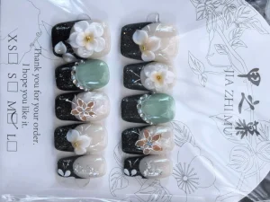 Handmade JIAZHIMU Nail Coffin Almond Butterfly French Brown High Quality Reusable Crochet for Nail Art Salon Square Shape