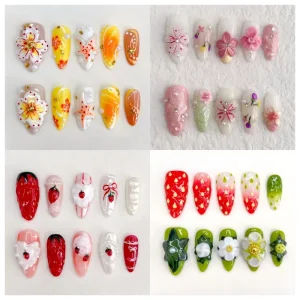 Handmade Manicure Personalized 3D Designer Flower Strawberry Style Female Hand Decoration French Press on Nails