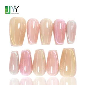 Handmade Mixed Gel Press on Nail Vendor Low MOQ Reusable Thick Acrylic False Nail Chunky Cat Eye Fake Nail Custom Logo