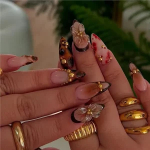 Handmade Press on Nails Custom Logo Luxury Acrylic Soft Gel Almond French Cat Eye Design 24 Tips Nail Art Kit Supplier