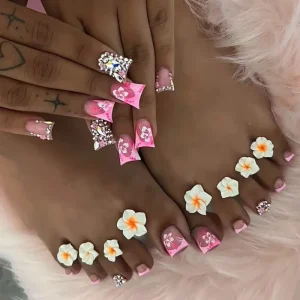 Handmade Press on Nails and Toes Set Coffin Shape Matte Finish Reusable Acrylic False Nails for Daily Wear