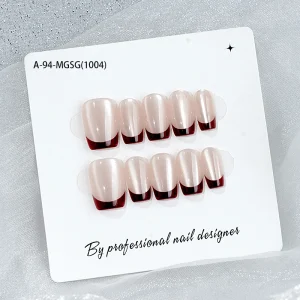Handmade Private Label Extra Short Stiletto French Tip Butterfly Square Press Nails Glue ABS Material Special Occasion