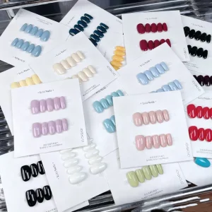 Handmade Short Oval Pure Solid Color Acrylic Press Nails Reusable Custom Color Artificial Fingernails Nail Art Salon
