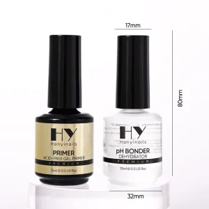 Hanyi 15ml Acid Free UV Gel Nail Prep Dehydrator Primer Set LED Fast Dry 3 Seconds Reduce Nail Oil OEM Customized pH Designer