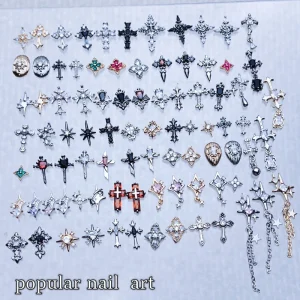 Heart Copper Inlay Zircon Nail Accessory Colorful Cross Wear on Nails Decoration Manicure Nails Charm Decals