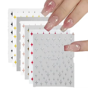 Heart Pattern Gold Nail Sticker Decals Butterfly Starlight Flame Nails Sticker