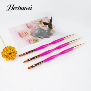Hechunzi Double End Nylon Nail Brush Pink Handle Nail Art Brush Set for Gel Nail Polish Pen