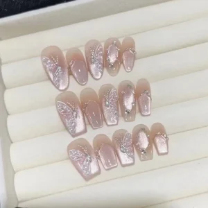 High End Luxury ABS Nail Art Cat Eye Pearl Design Nude Color Phototherapy Wearable Nail Manufacturer