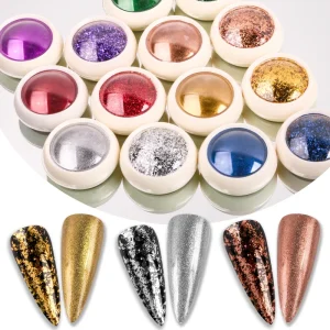 High Gloss Flash Titanium Gold Acrylic Powder Foil Magic Mirror Ultra Bright Nail Tool Electroplating Powder Metal Flash Powder