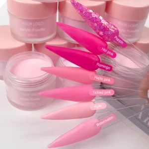 High Pigment Pink Slow Drying Acrylic Nail Dip Powder Cover Clear Pink Core Acrylic Powders