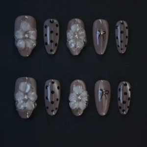High Quality 10 Piece Hot Selling ABS Handmade Press on Nails Full Cover Flower Pattern Easy Apply for Finger Application