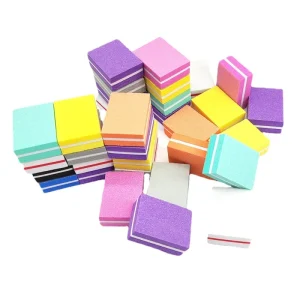 High Quality 100 180 Double Sided Mini Emery Nail File Red Black Purple Pink Tofu Block with High Elastic Sponge for Nail Care