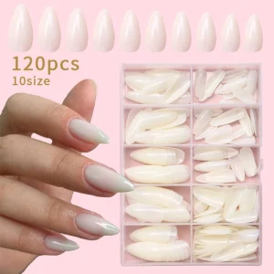 High Quality 120 Boxed French Design Press On Nail Artificial Fingernails Soft Solid Color Nail Tips Long